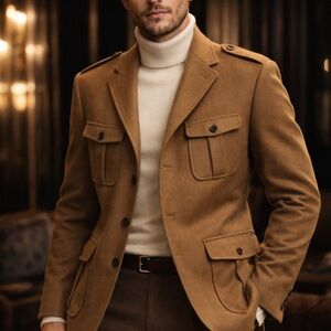 Banana Republic Men's Wool Camel Safari Utility Military Field Jacket Heritage